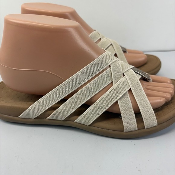 Vionic Tia Womens 8 Champagne Gold Metallic Woven Thong Sandal Stretch Gore - Picture 3 of 6